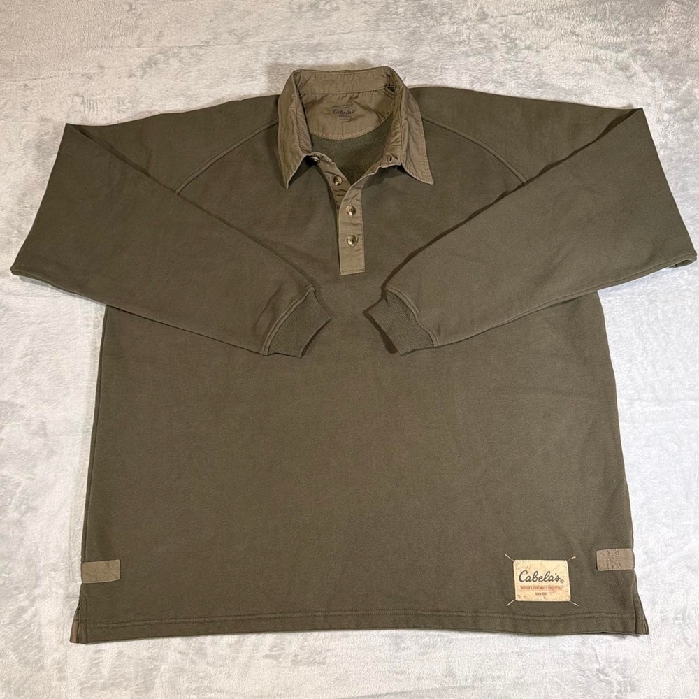 Y2K Vintage Cabela's Rugby Pullover | Olive Green | 2XL